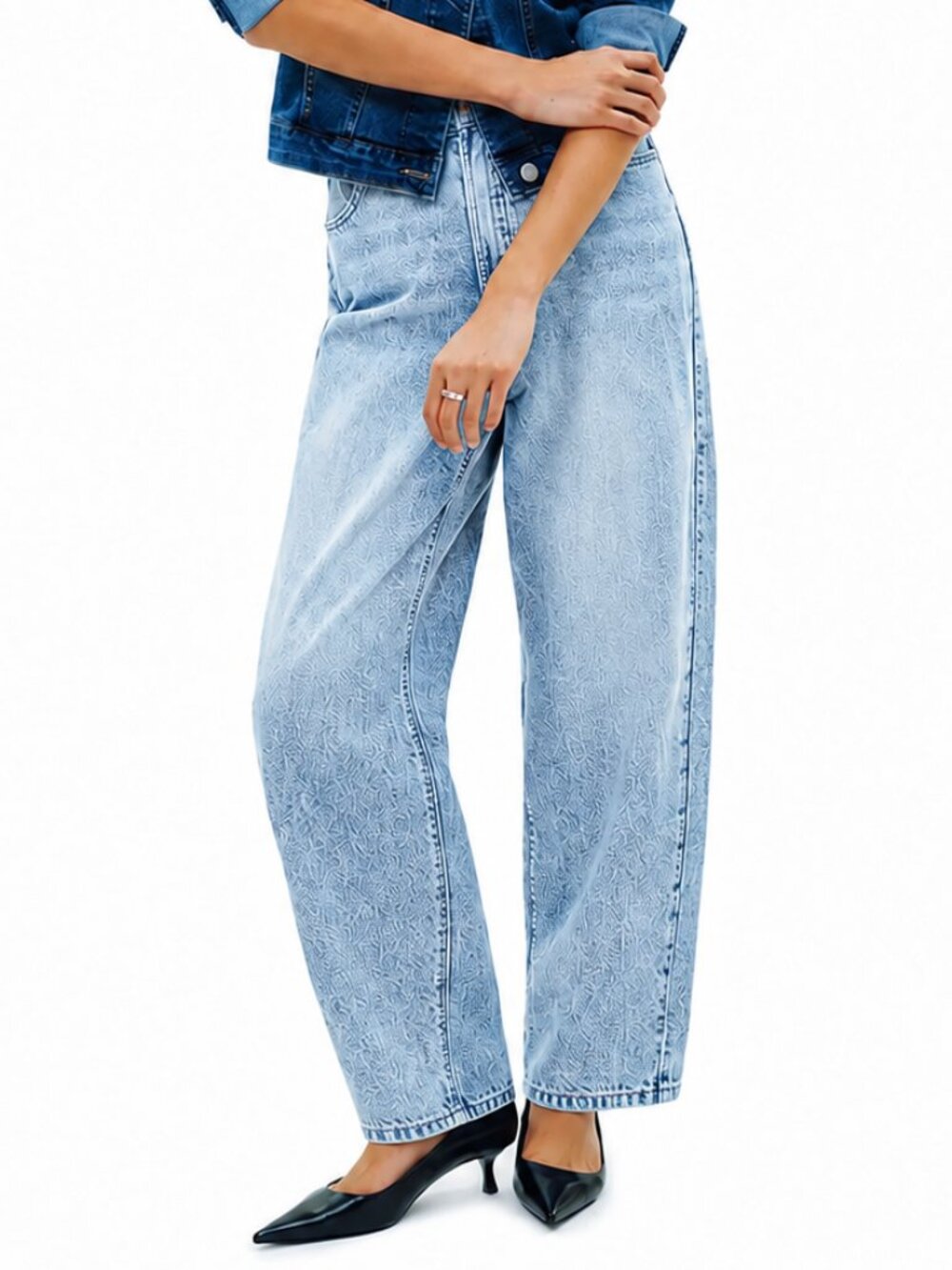 REITMANS High-Rise 27" Barrel Leg Jeans Light Blue Acid Sz 33 Cotton Tencel